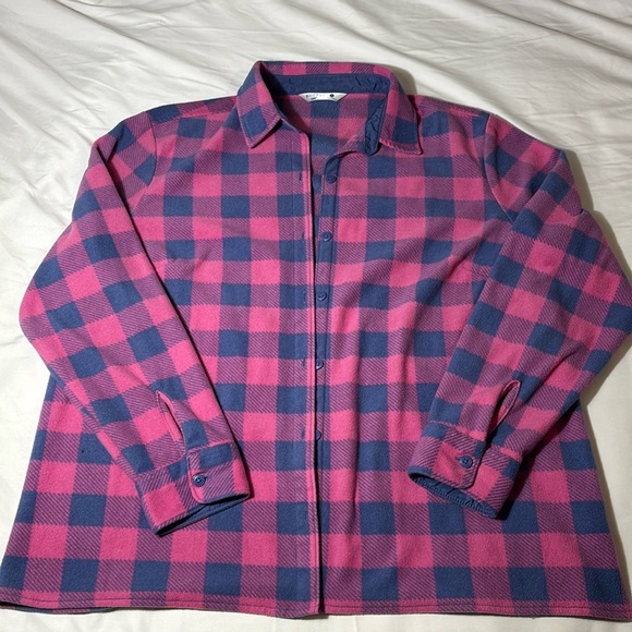 Riders By Lee Plaid Flannel Pink Blue Button up Fleece Size XL - Picture 1 of 10